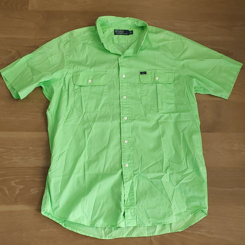 Vintage Polo Ralph Lauren Short Sleeve Button Down Shirt Green Men's Large Boat